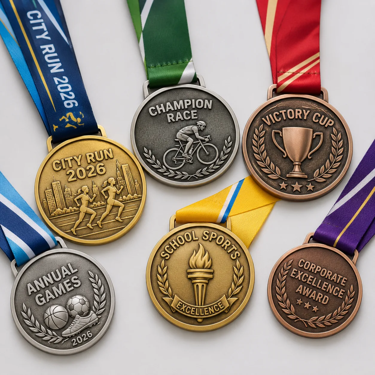 Custom metal medals and award tokens with ribbons