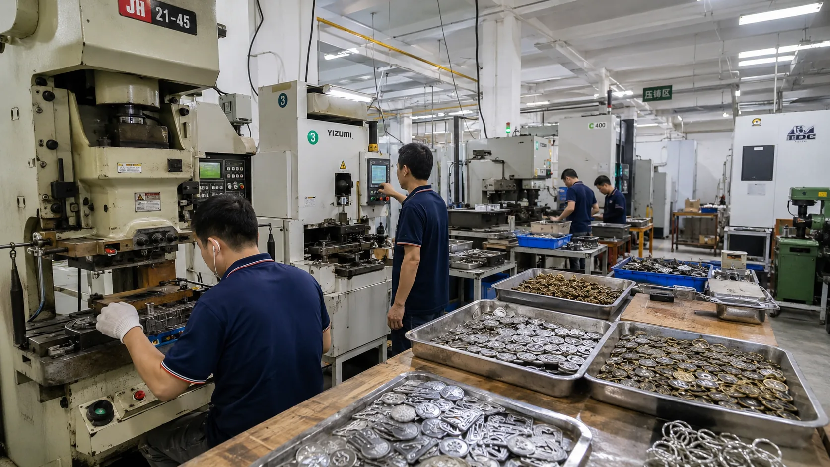 Stamping workshop for custom metal badges and coins